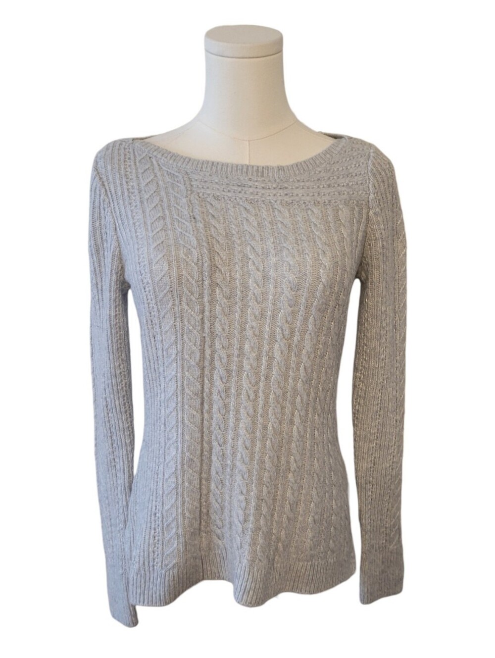 WHBM Gray Scoopneck Cable Knit Sweater Size XS
